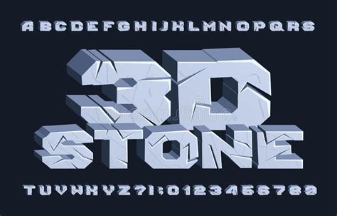 3d Stone Alphabet Font Cracked Letters And Numbers Stock Vector