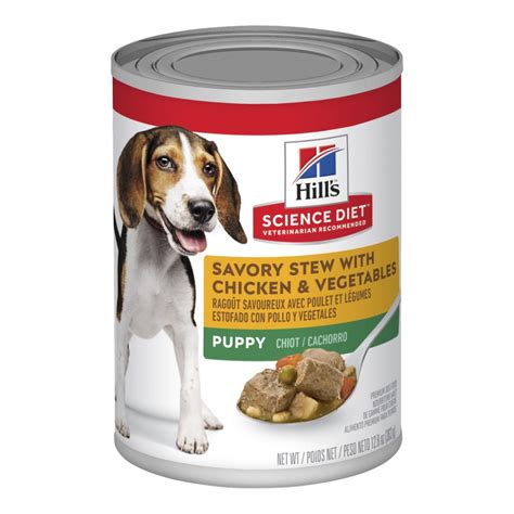 This dog food made with natural ingredients is tailored to the developmental needs of small breed dogs 1 year and younger. Hills Science Diet Puppy Savory Stew Chicken Cans Dog Food