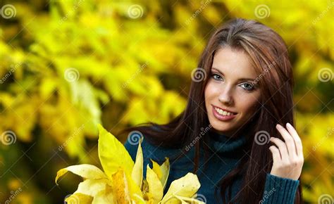 Beautiful Woman In Autumn Park Stock Photo Image Of Attractive