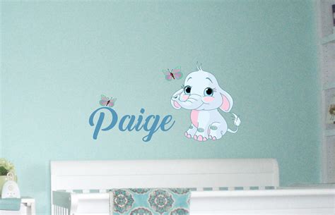 Baby Elephant With Butterflies Personalized Name Vinyl Wall Etsy