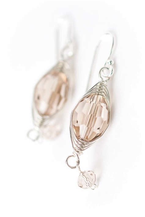 Herringbone Tan Oblong Crystal Dangle Earrings Oblong Earrings