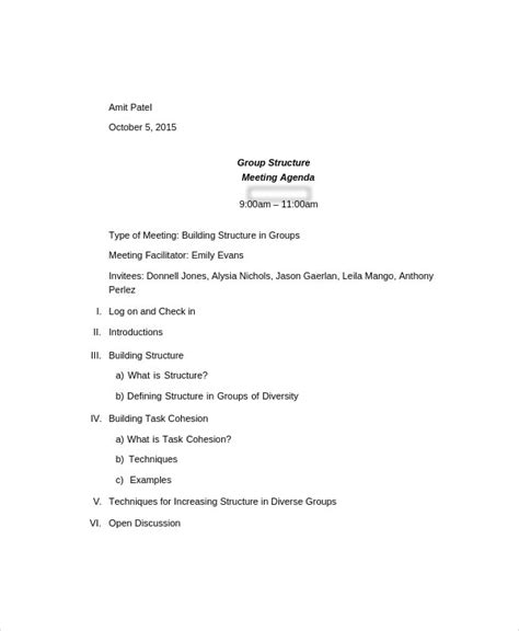 formal meeting agenda template   word  documents