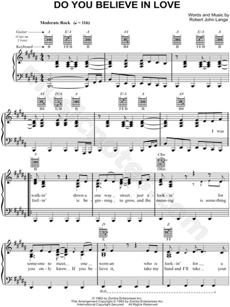 Huey Lewis And The News Do You Believe In Love Sheet Music In B Major