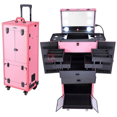 Thelashop Pro Artist Rolling Makeup Case W Tact Switch Lights And Mirror Rolling Makeup Case