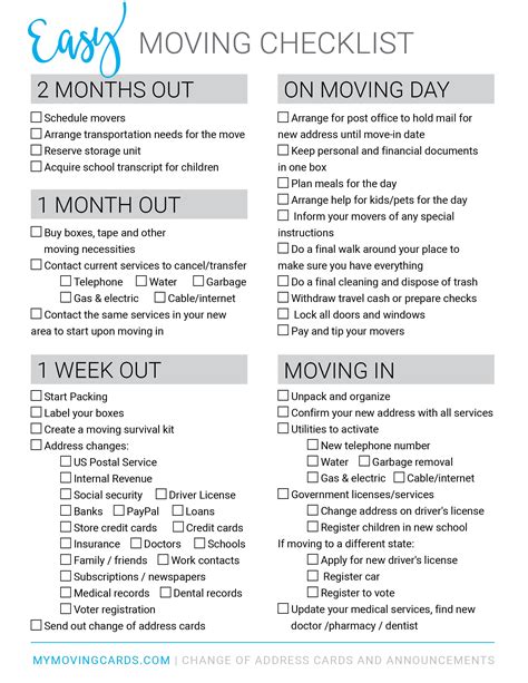 Moving Checklist Free Printable Download Moving House Checklist