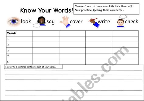 Look Say Cover Write Check Esl Worksheet By Saraneall