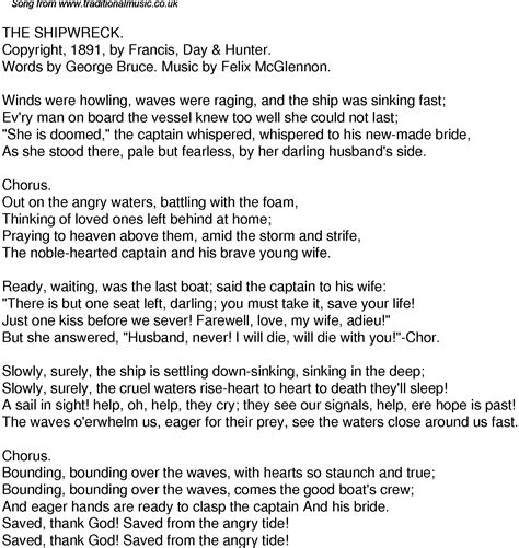Old Time Song Lyrics For 34 The Shipwreck