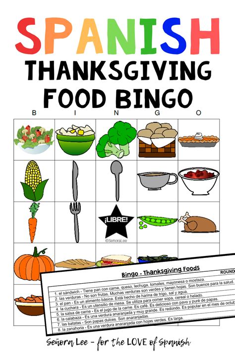 Spanish Thanksgiving Activities Thanksgiving Food Spanish Bingo