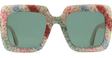 gucci square frame glitter acetate sunglasses in white lyst