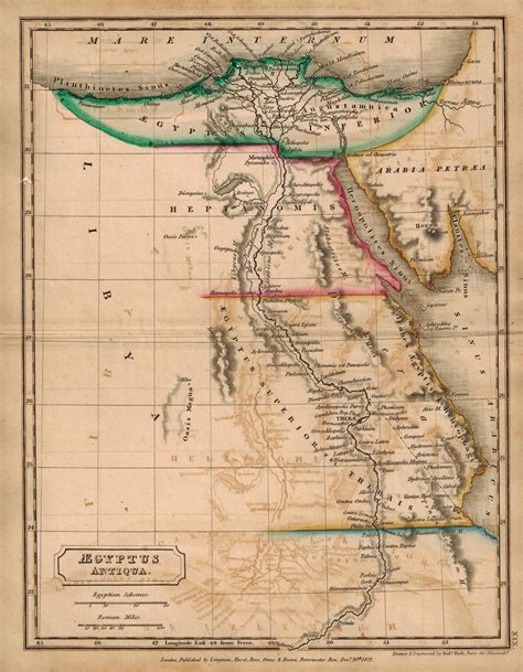 1822 Aegyptus Antiqua Hall Ink Transfer Antique Map Egypt