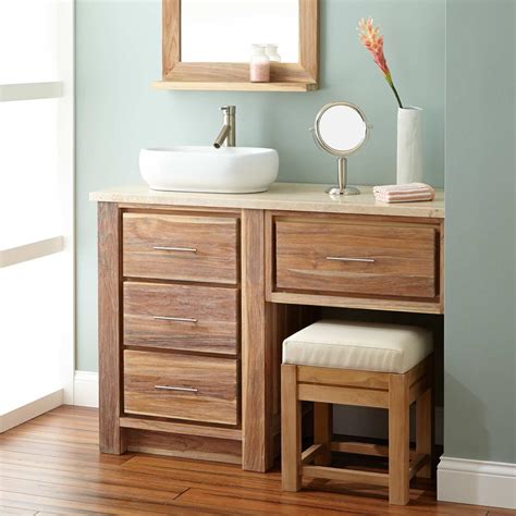 The stunning huge mirror completes its magnificent upgrade your bathroom to look way more fascinating with this makeup vanity with sink. 48" Venica Teak Vessel Sink Vanity with Makeup Area - Whitewash | Vessel sink vanity, Bathroom ...