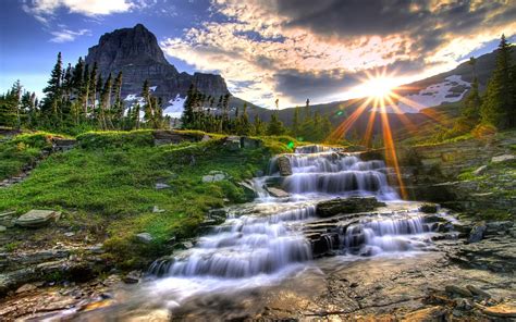 Hintergrundbilder Wasserfall Widescreen Reichweite Natur