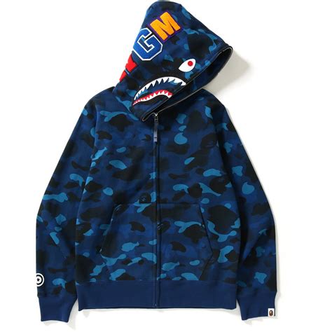 Streetwear giant, bape, has just dropped their full zip hoodie with shark embroidery in four different color camo options. Pre-Owned Bape Gradation Camo Shark Full Zip Hoodie Blue ...