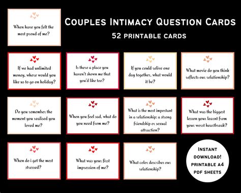 Couple Intimacy Question Cards Printable Couples Card Game Download Pdf