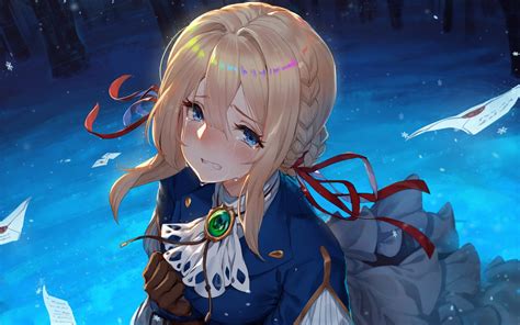 Violet Evergarden Crying Blonde Sad Face Papers Anime Violet