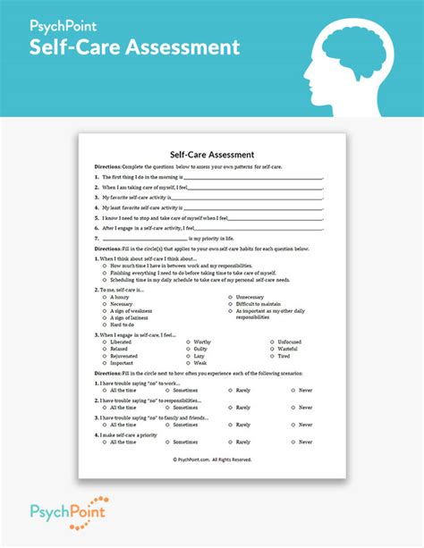 Self Care Assessment Worksheet Psychpoint