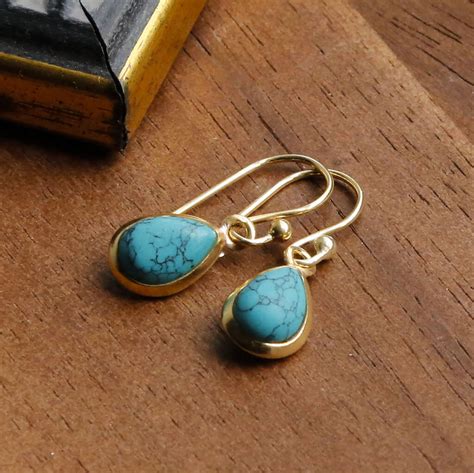 Gold Plated Turquoise Teardrop Earrings By Martha Jackson Sterling Silver