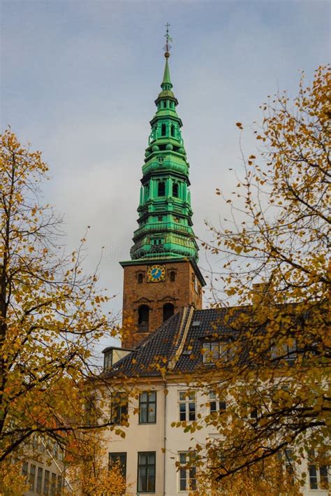 Copenhagen Denmark View Of The Landmark Green Spire Of The Former St