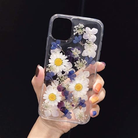 pressed flower phone case iphone 11 case real dried floral etsy