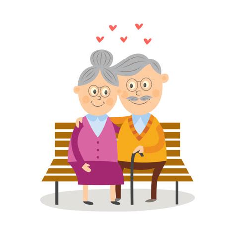 Two Older People Sitting Bench Cartoon Illustrations Royalty Free