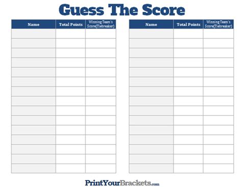 Printable Guess The Score Super Bowl Party Game