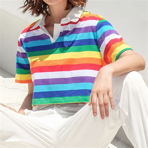 Lgbt Pride Rainbow Collared Crop Top Queerks Pride Outfit Rainbow