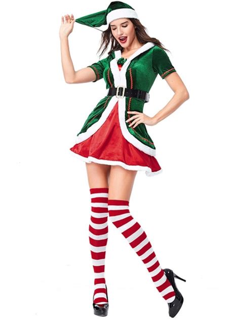 Womens Green Christmas Elf Cosplay Costume Short Sleeve Christmas Costume For Sale Cosplayini