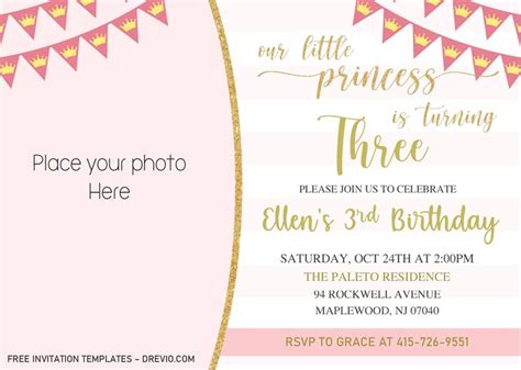 Glitter Princess Invitation Templates Editable With Ms Word