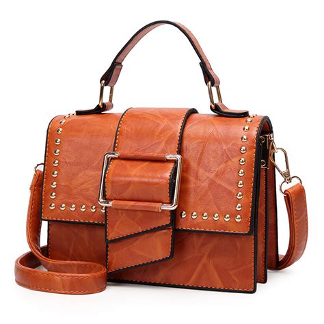Vintage Leather Handbag Cross Body Shoulder Bag With Rivet STYLESIMO Com