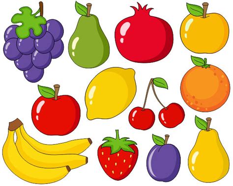 Cute Fruits Digital Clip Art Grapes Apple Bananas Pear Etsy Frutas