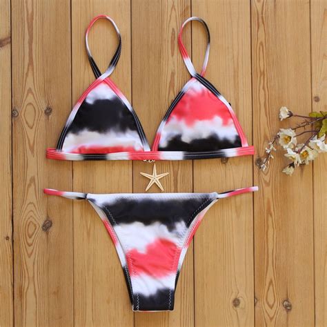 Print Multicolor Strap Beach Bikini Set Swimsuit Swimwear Swimsuits