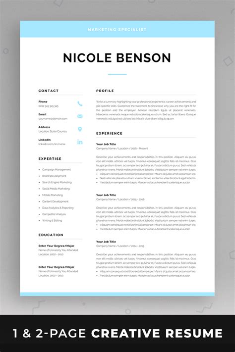 Creative Resume Template Modern Cv Template For Word Instant
