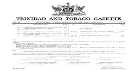 Trinidad And Tobago Gazette Tt 2010gazettegazette Nothe