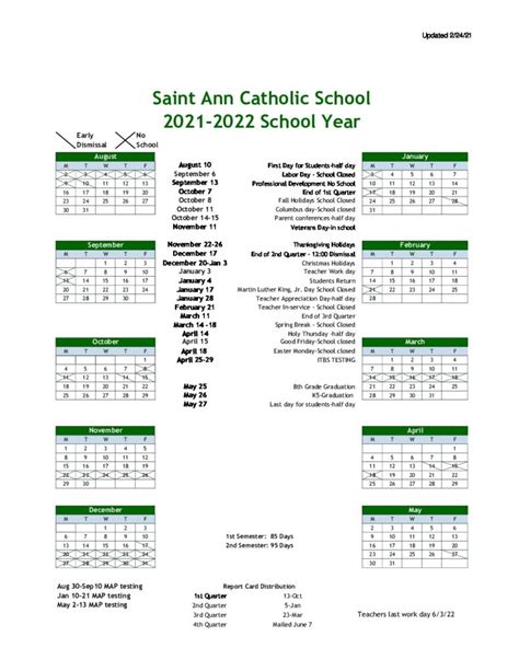 Calendar Saint Ann Catholic School