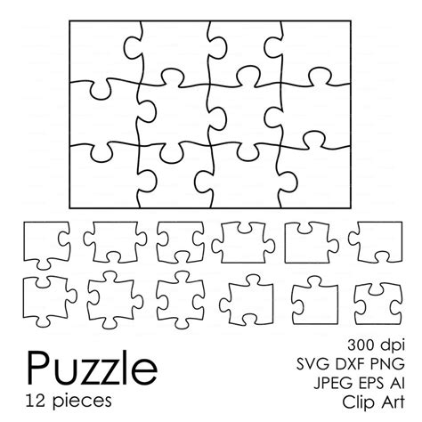 Puzzle 12 pieces svg dxf eps ai png Vector Digital Die | Etsy