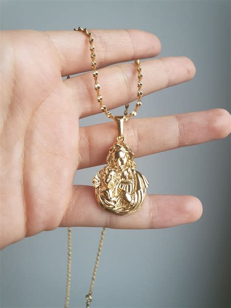 Virgin Mary Necklace 18k Gold Plated Necklace Catholic Etsy