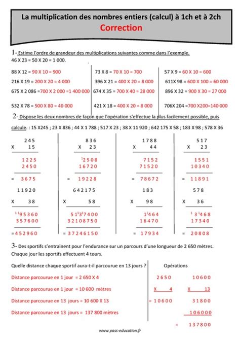 Multiplication Des Nombres Entiers à 1 Et 2 Chiffres Cm2 Exercices