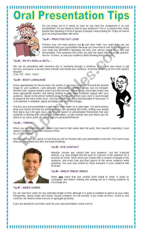 oral presentation tips esl worksheet by dianac4 comprehension exercises presentation oral