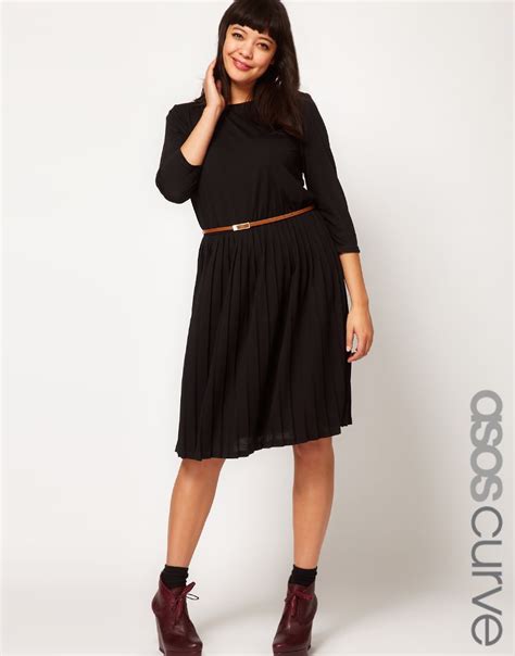 Lyst Asos Midi Dress With Pleat Skirt In Black