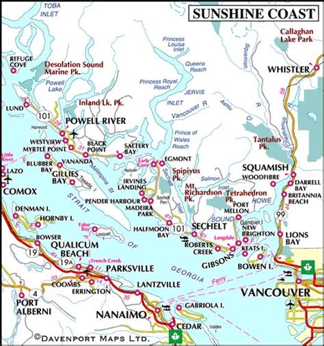 Map Of The Sunshine Coast British Columbia Canada Sunshine Coast