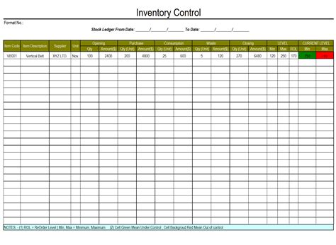 Basic Stock Control Spreadsheet Within Spreadsheet Inventory Control