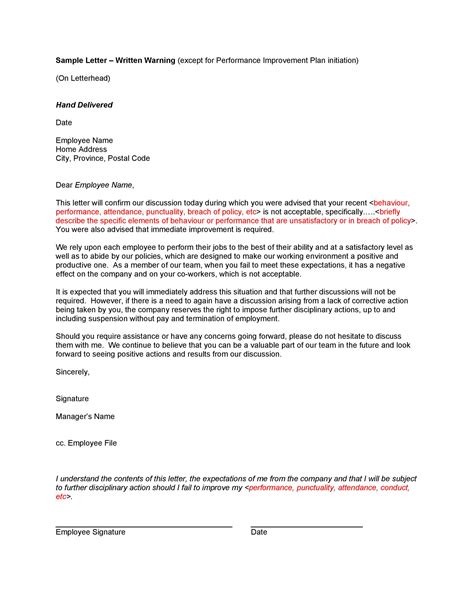 Warning Letter To Employee Template