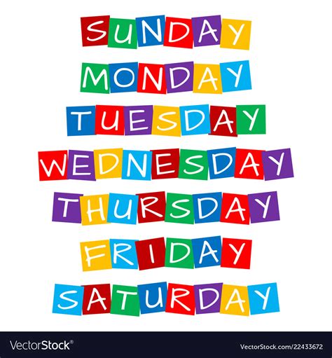 Weekday Names Set Text In Colorful Rotated Squares