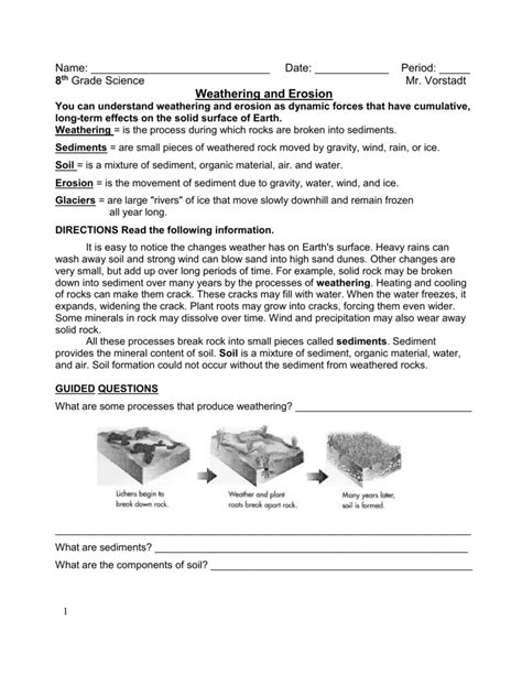 Weathering And Erosion Worksheet