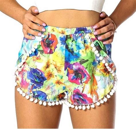 Multicolorfloral Pom Pom Shorts