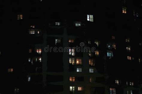 Apartment Building With Burning Windows At Night Stock Image Image Of