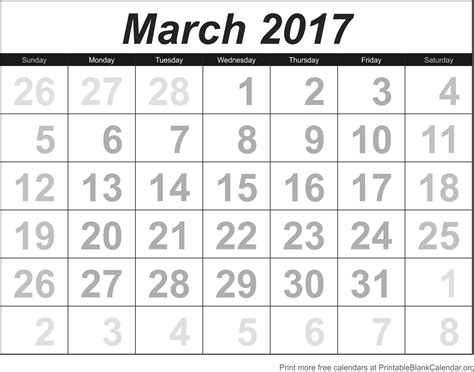 March 2017 Printable Blank Calendar Printable Blank