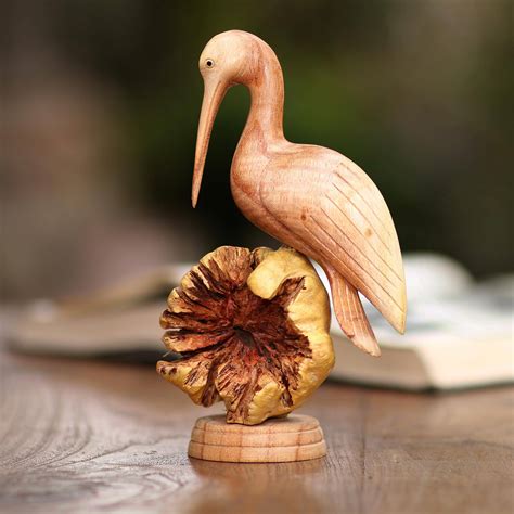 Unicef Market Hand Carved Jempinis Wood Crane Sculpture From Bali