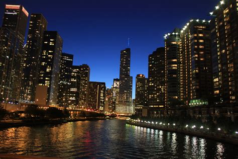 High Rise Buildings With Lights At Night Chicago Hd Wallpaper