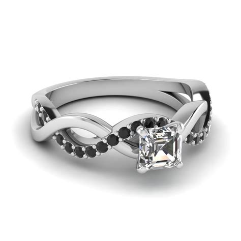 Infinity Asscher Cut Black Diamond Engagement Ring In 14k White Gold